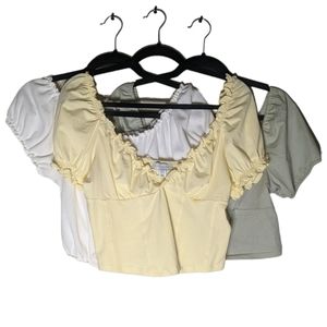 MilkMaid Peasant Style Whimsical Top Bundle In White, Pastel Yellow, & Green
